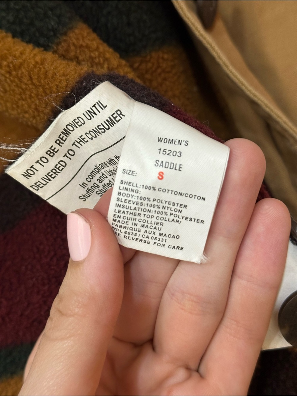 Tan Canvas Woolrich Jacket - Leather collar/ fleece lined - Picture 7 of 7